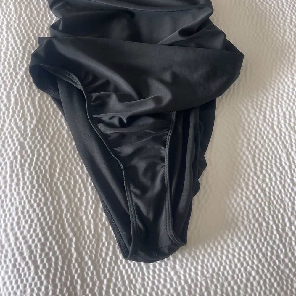 Women's Black Ruched One Piece Swimsuit Size 1XL Slimming Bathing Suit Beachwear - Picture 5 of 8